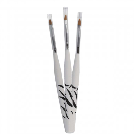 Set de 3 pinceaux pour gel UV & acrylique en poils synthétiques - Zebra