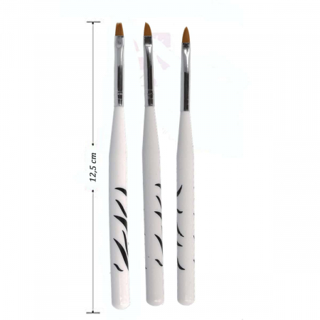 3-piece brush set for UV gel & acrylic made of synthetic hair - Zebra